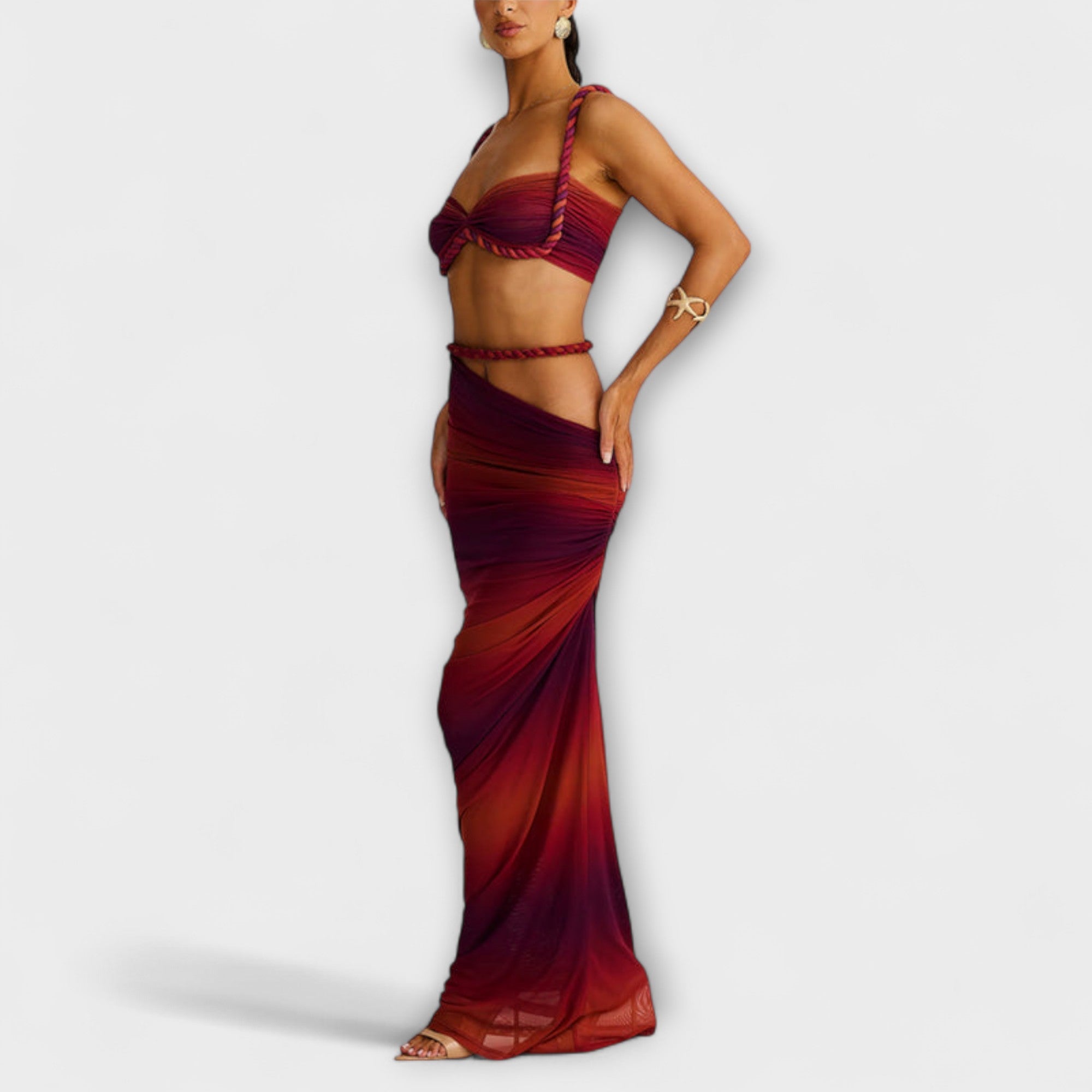 Jane - Stylish Gradient Braid Crop Top & Overskirt Duo