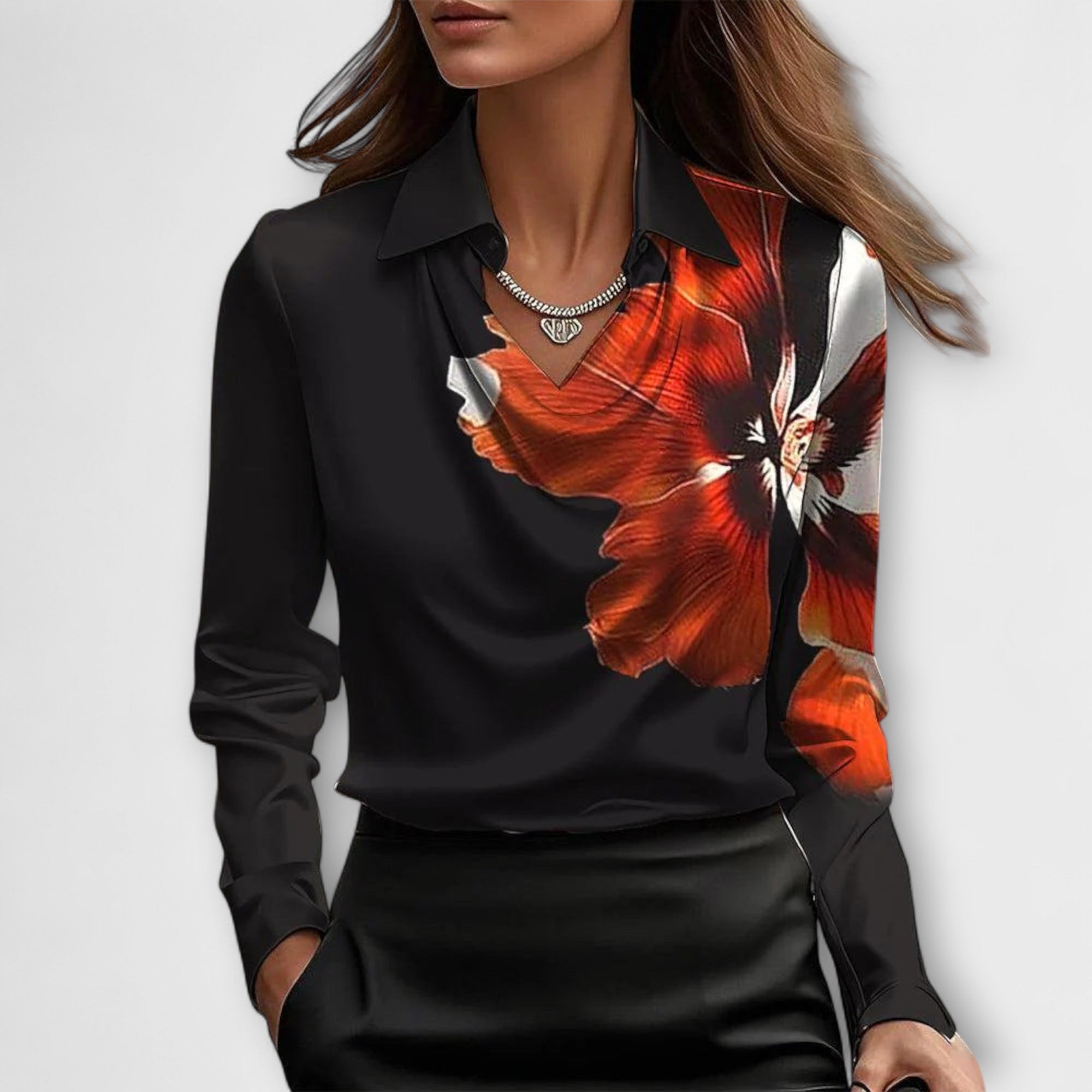 Shiny Blouse with Ruffled Hem