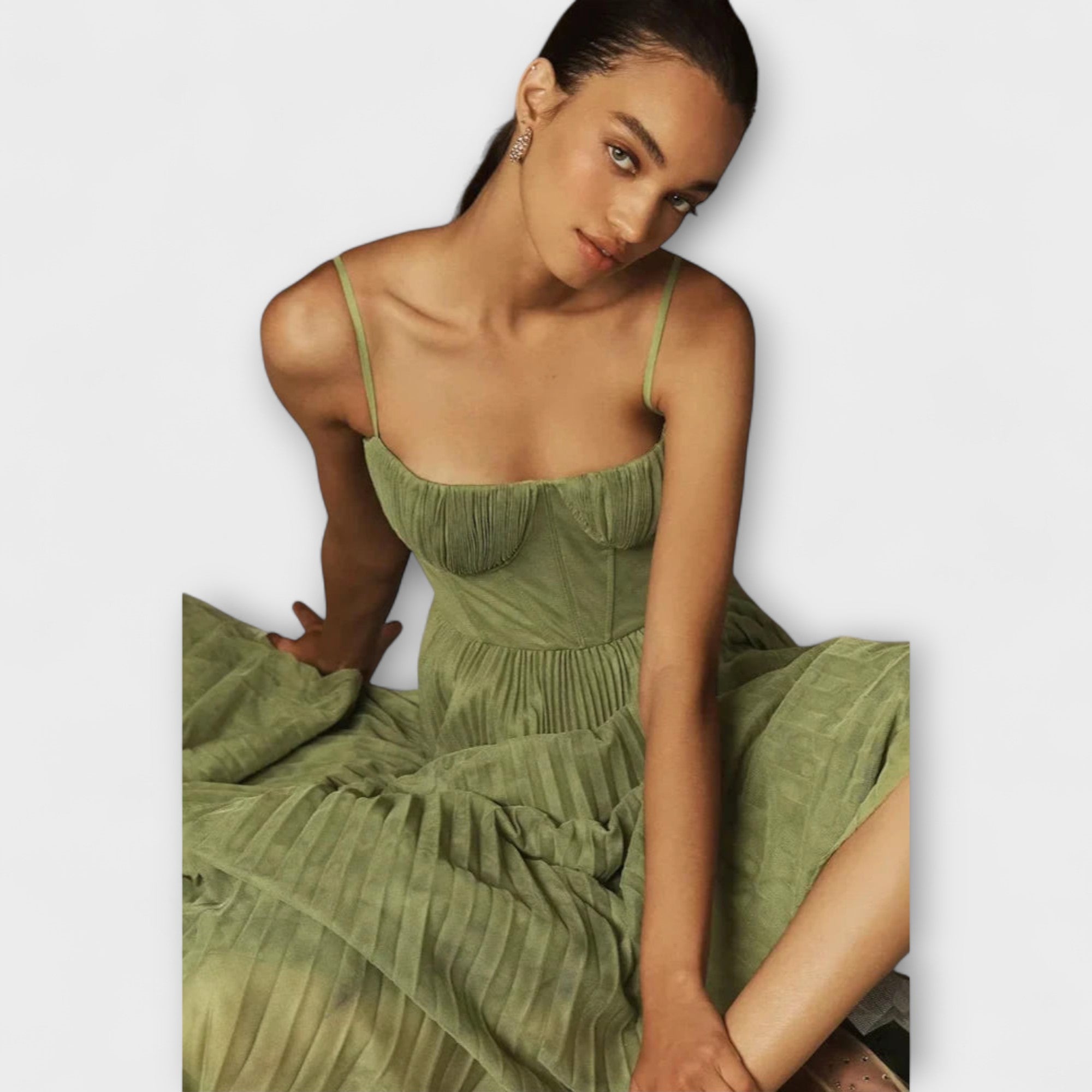 Marilyn - Midi Tulle Pleated Skirt Dress with Bustier Design