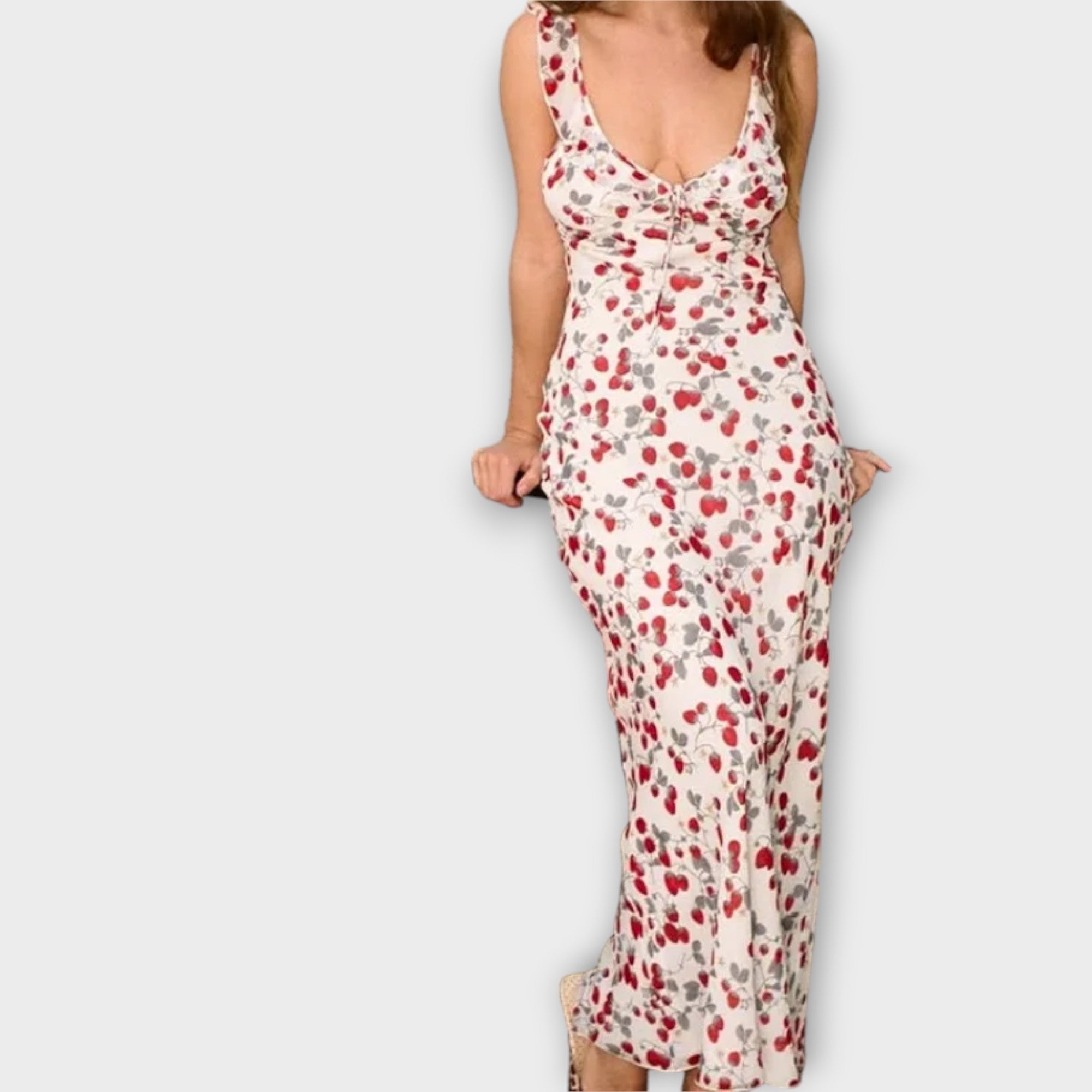 Cryptographic Floral Pattern Plunge Maxi Dress