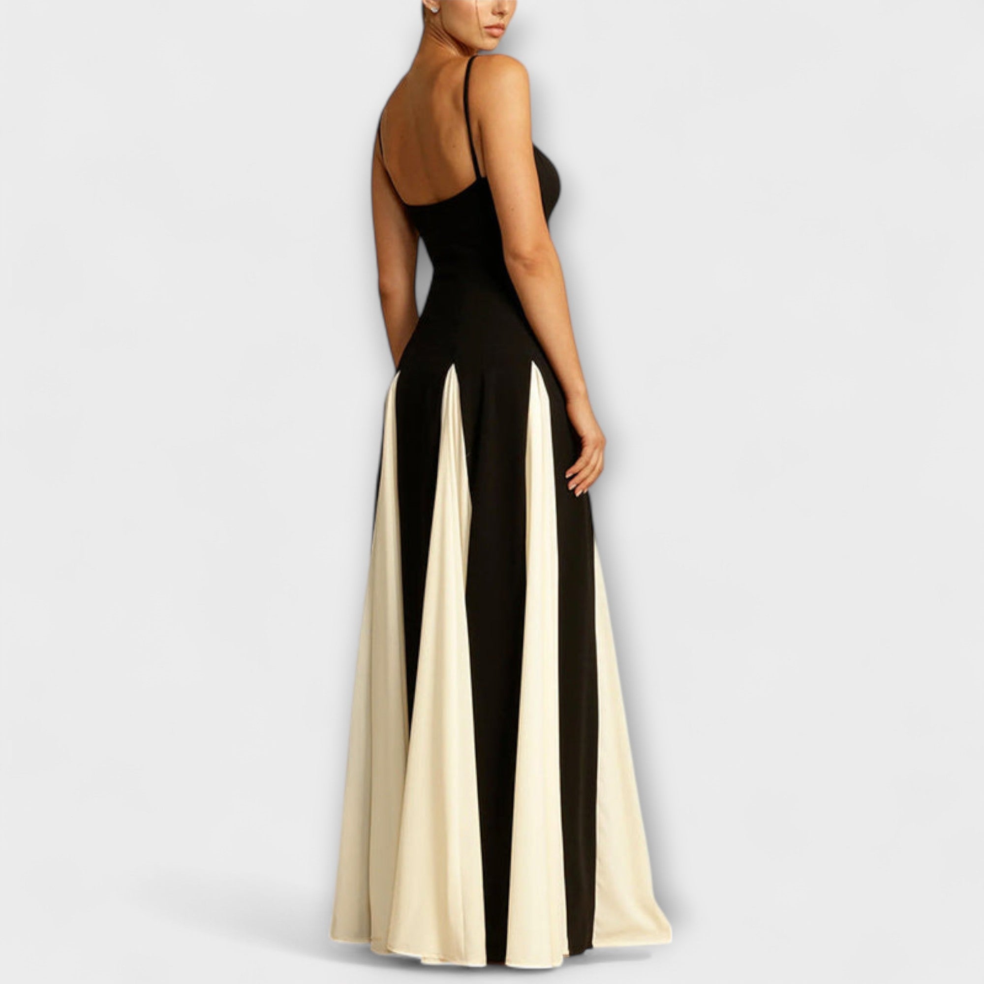 Ember - Classic Elegance A-Line Maxi Dress with Tulle Panels