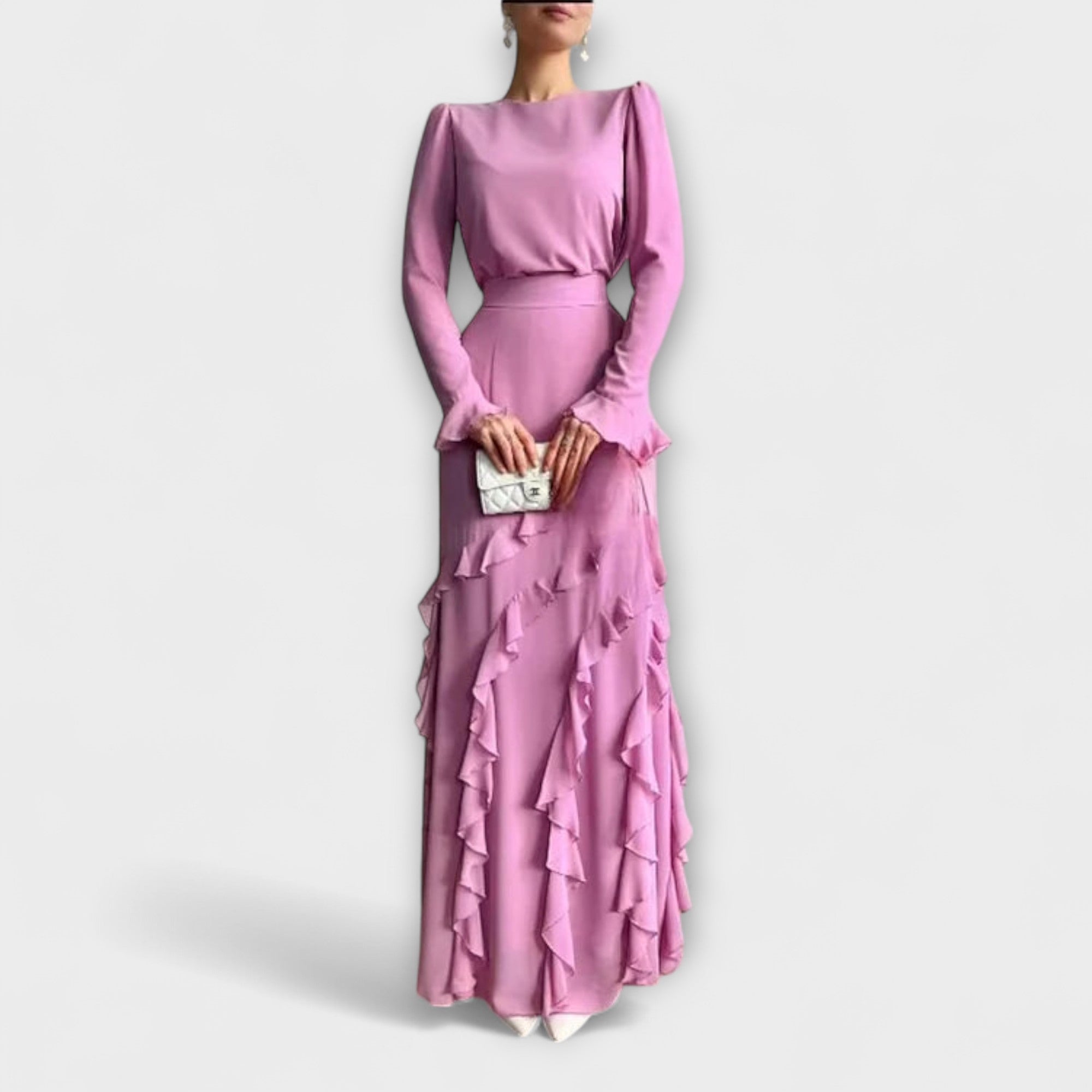 Fallon - Figure-hugging Long Dress with Three-Dimensional Ruffles