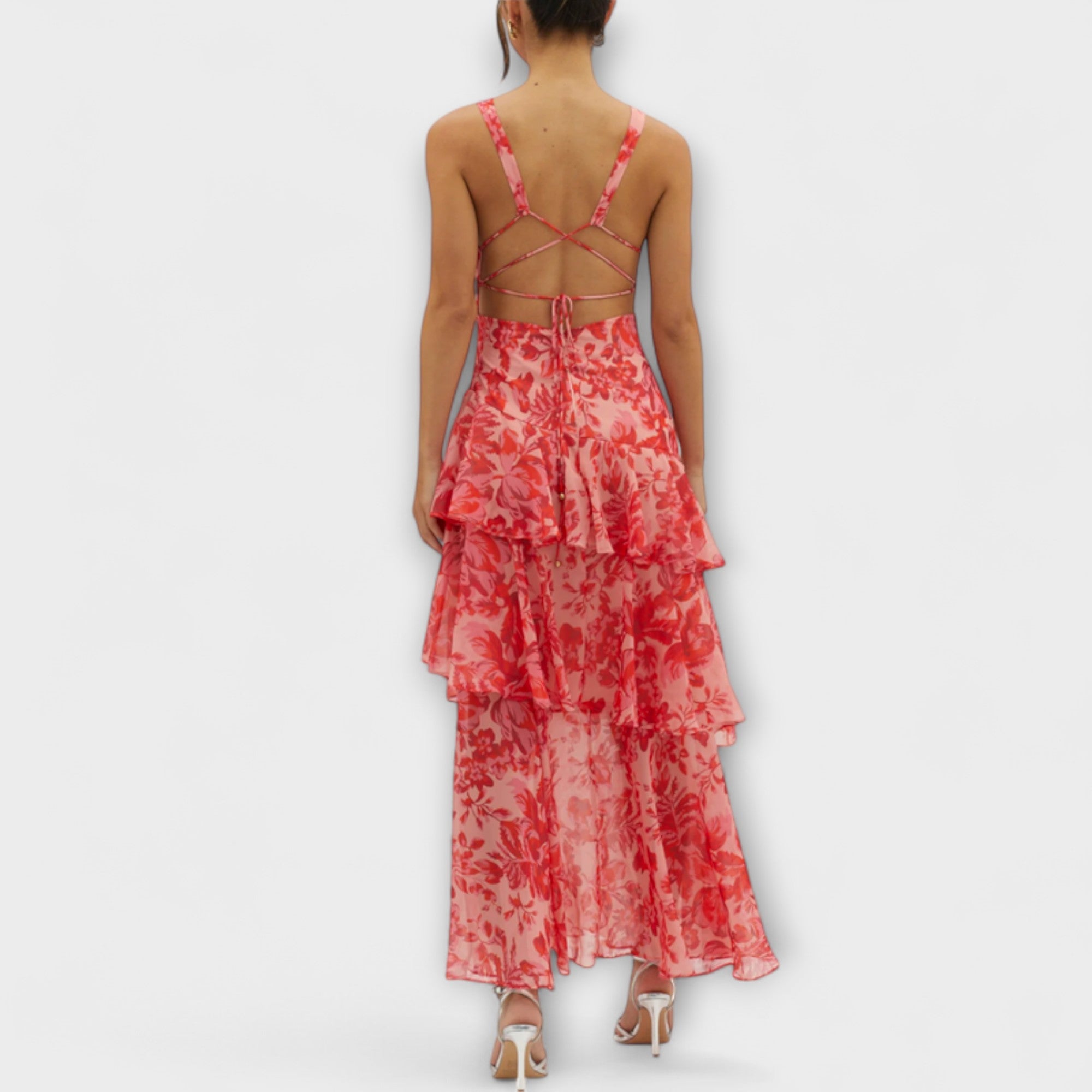 Domenica - Chiffon Dress with V-Neck and Flowing Layers