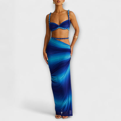 Jane - Chic Gradient Braid Crop Top & Overskirt Duo