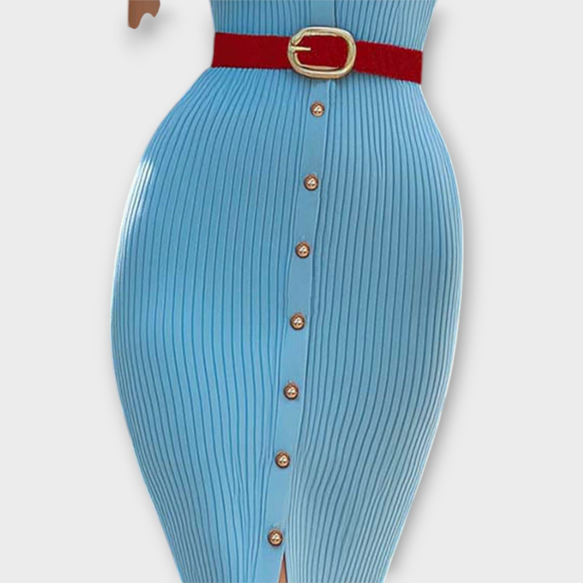 Sina - Stylish Baby Blue Ribbed Knit Pencil Dress