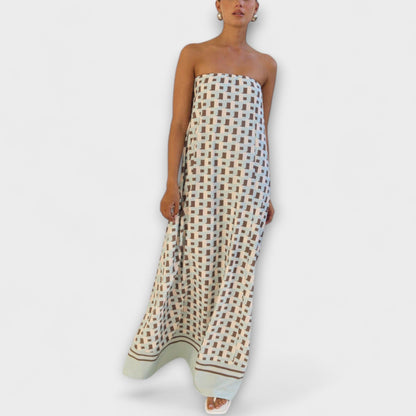 Hazel - Unique Geometric Off-Shoulder Maxi Dress