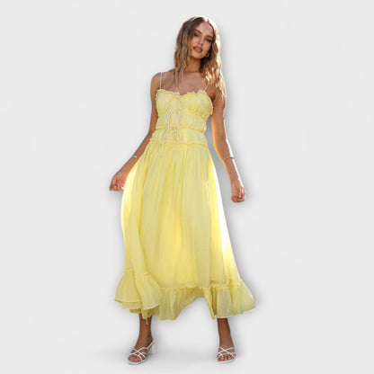 Celine - Sleeveless Midi Dress with Ruffled Hem