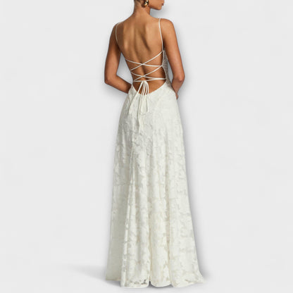 Kairi - Stylish Maxi Dress in Floral Lace with Spaghetti Straps