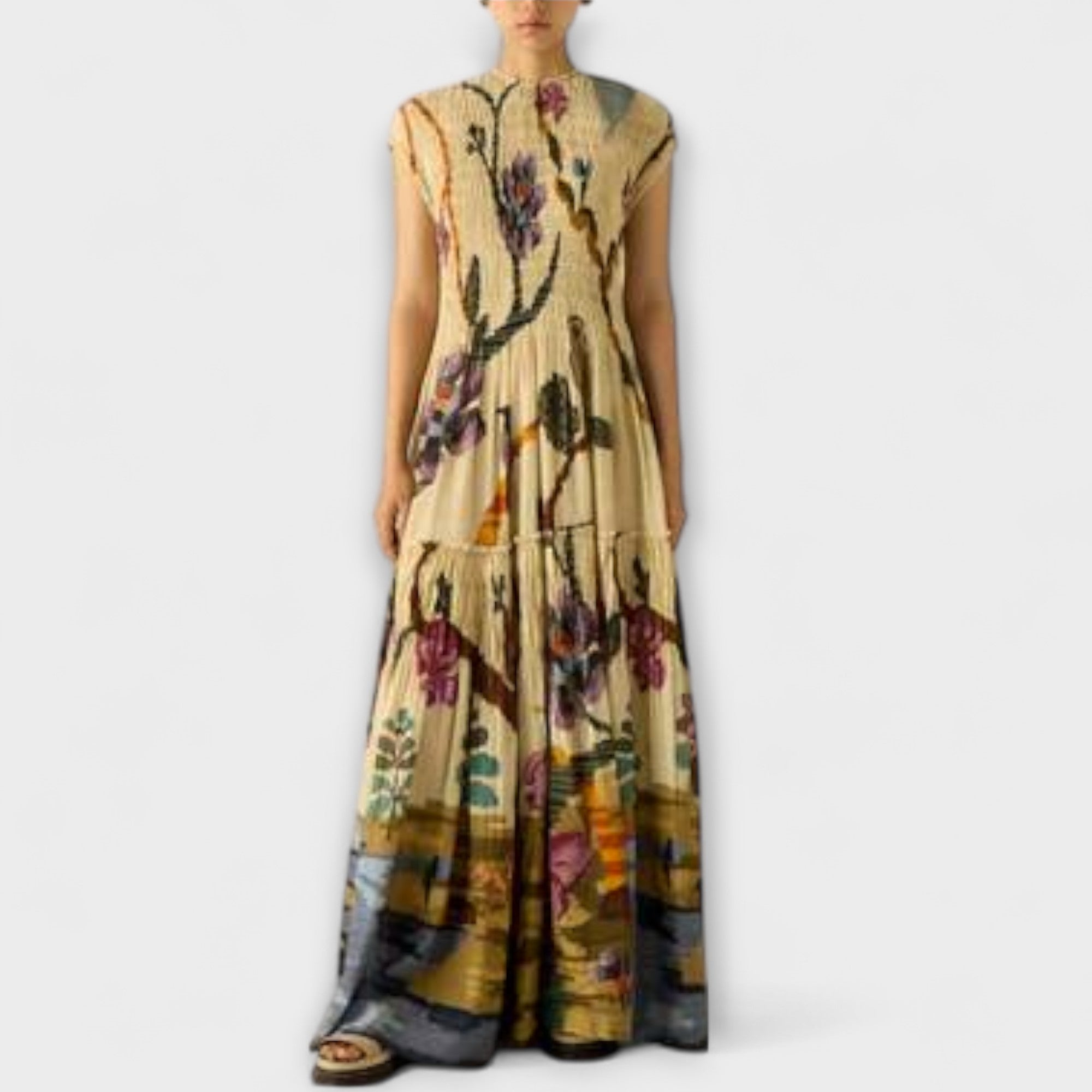 Amanda - Maxi Dress with Pleated Print Design