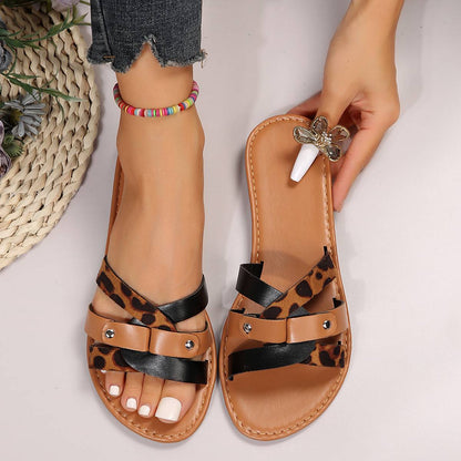 Leopard Cross Strap Sandals