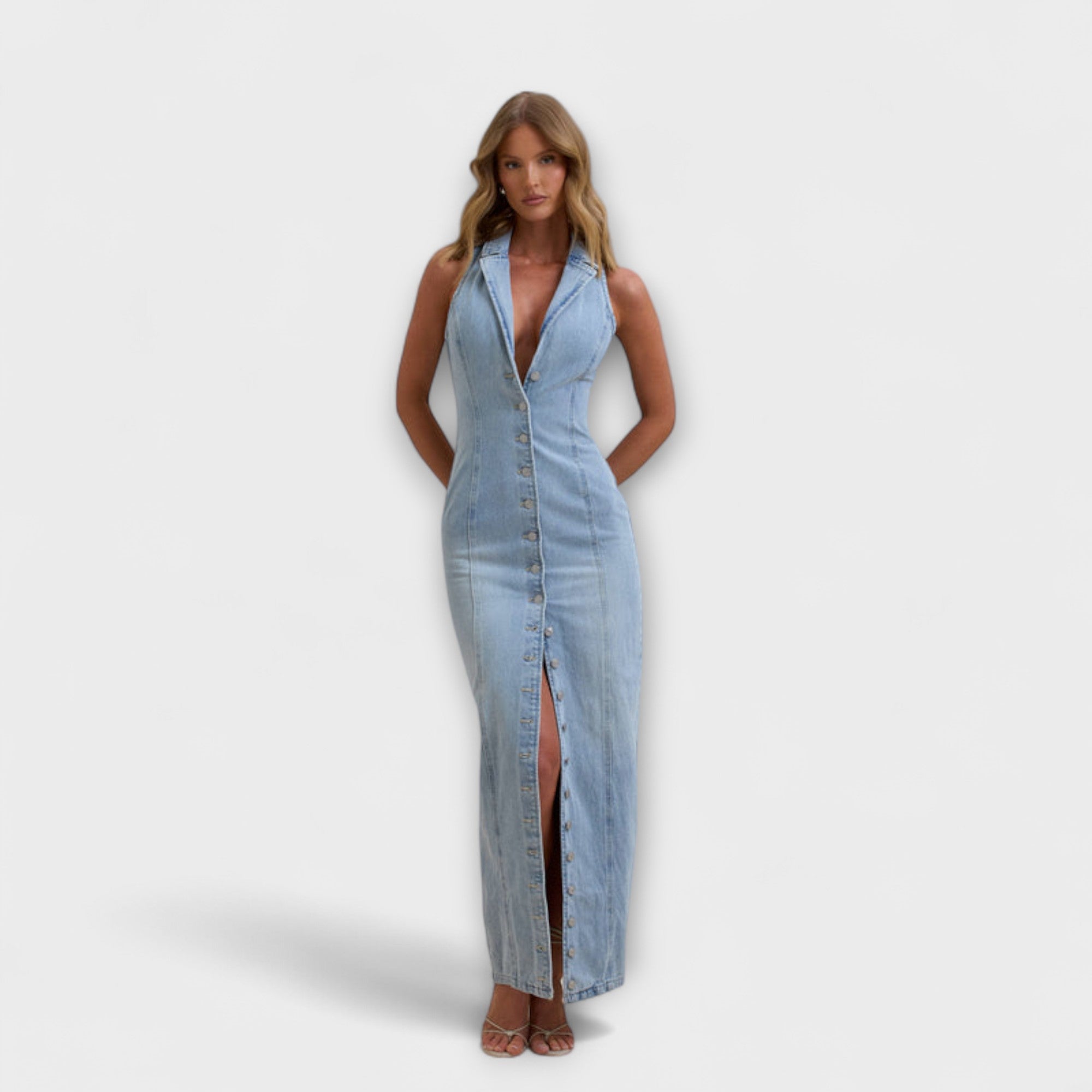 Lacey - Mid Wash Denim Maxi Dress