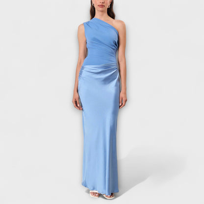 Elegant Maxi Dress with One Shoulder Strap and Pleats