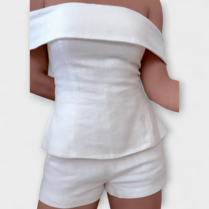 Olivia - White Cotton-Linen Two-Piece Set