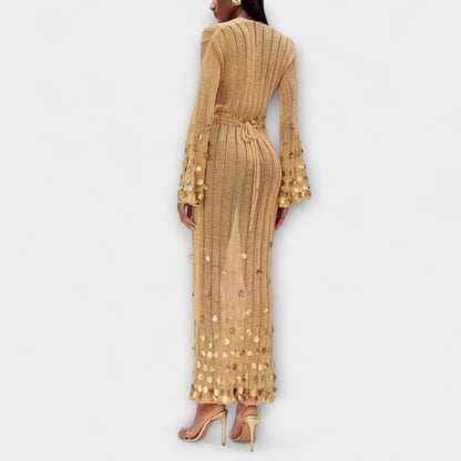 Kathleen - Gold Knit Maxi Dress by Dolly
