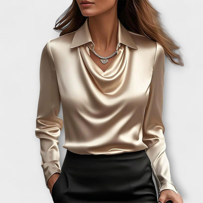 Shiny Blouse with Ruffled Hem