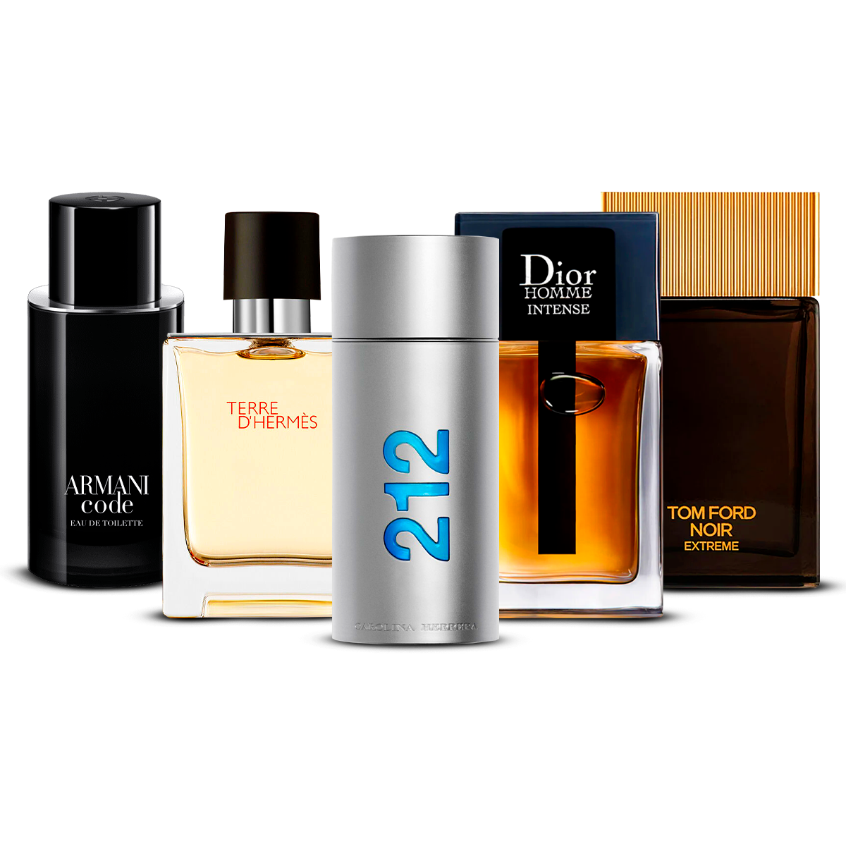Combination of 5 Men's Fragrances – Armani Code, Terre d'Hermès, 212 Men, Dior Homme Intense, and Tom Ford Noir Extrême [100 ml each]
