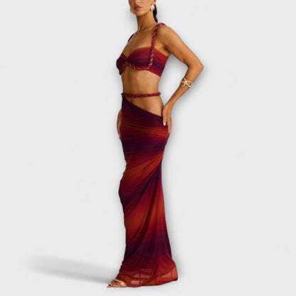 Jane - Stylish Gradient Braid Crop Top & Overskirt Duo