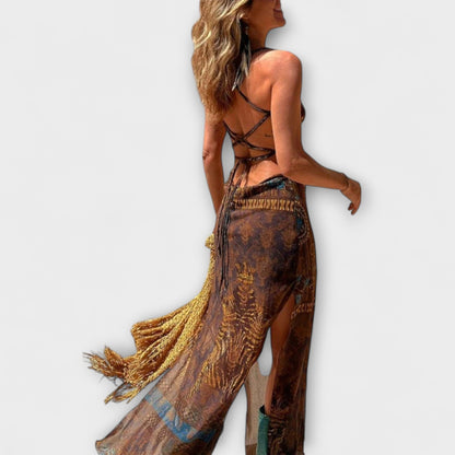 Fee - Unique Midi Dress with Shawl Collar