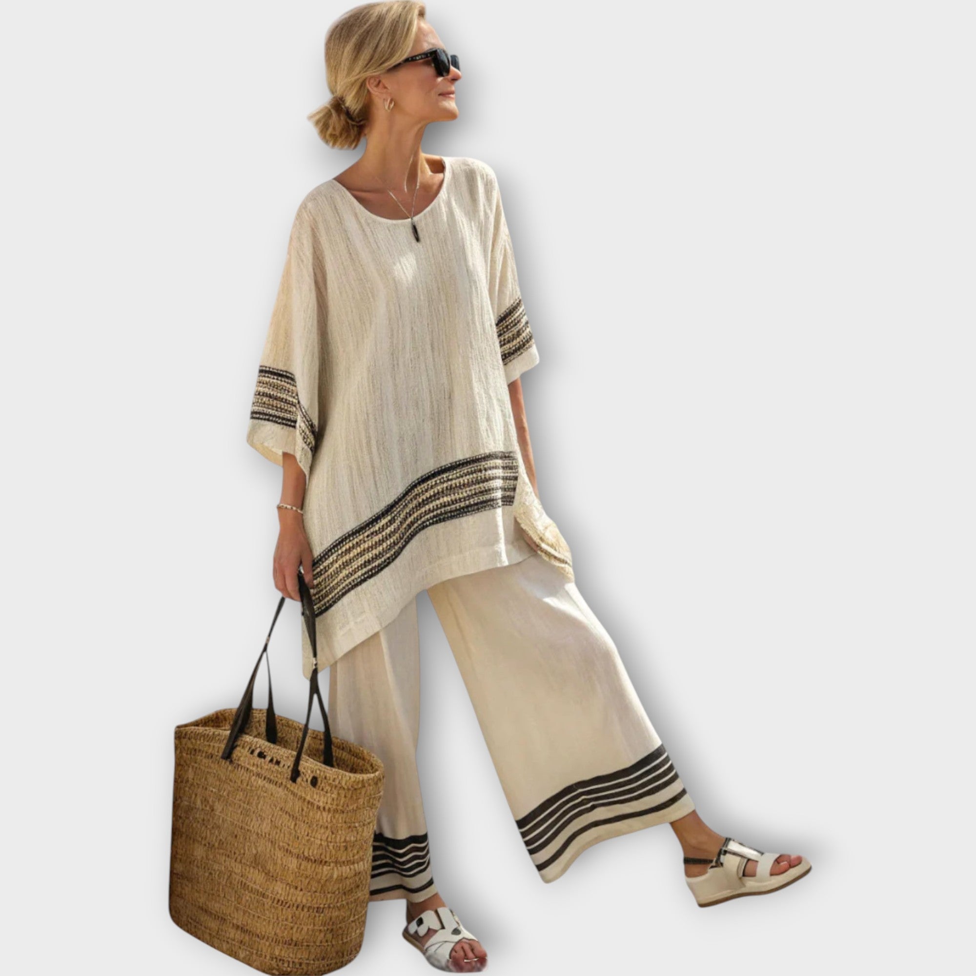 Anila - Elegant Two-Piece Set with Striped Design