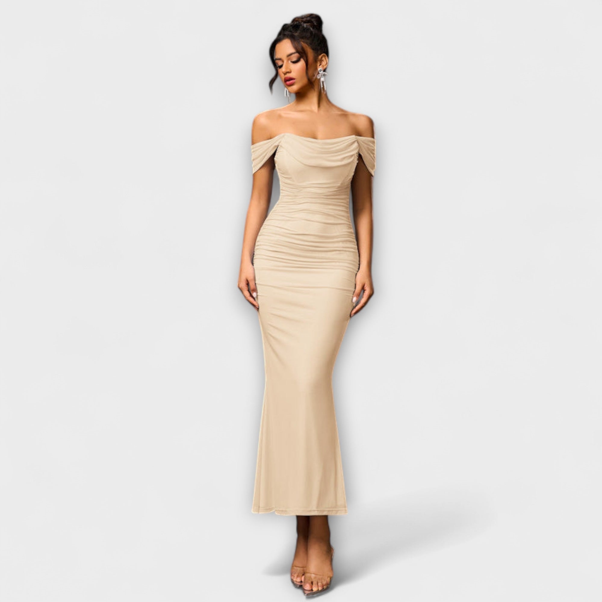 Ione - Off-Shoulder Ruffled Bodycon Dress