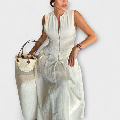 Sleeveless Pleated Bodycon Midi Dress