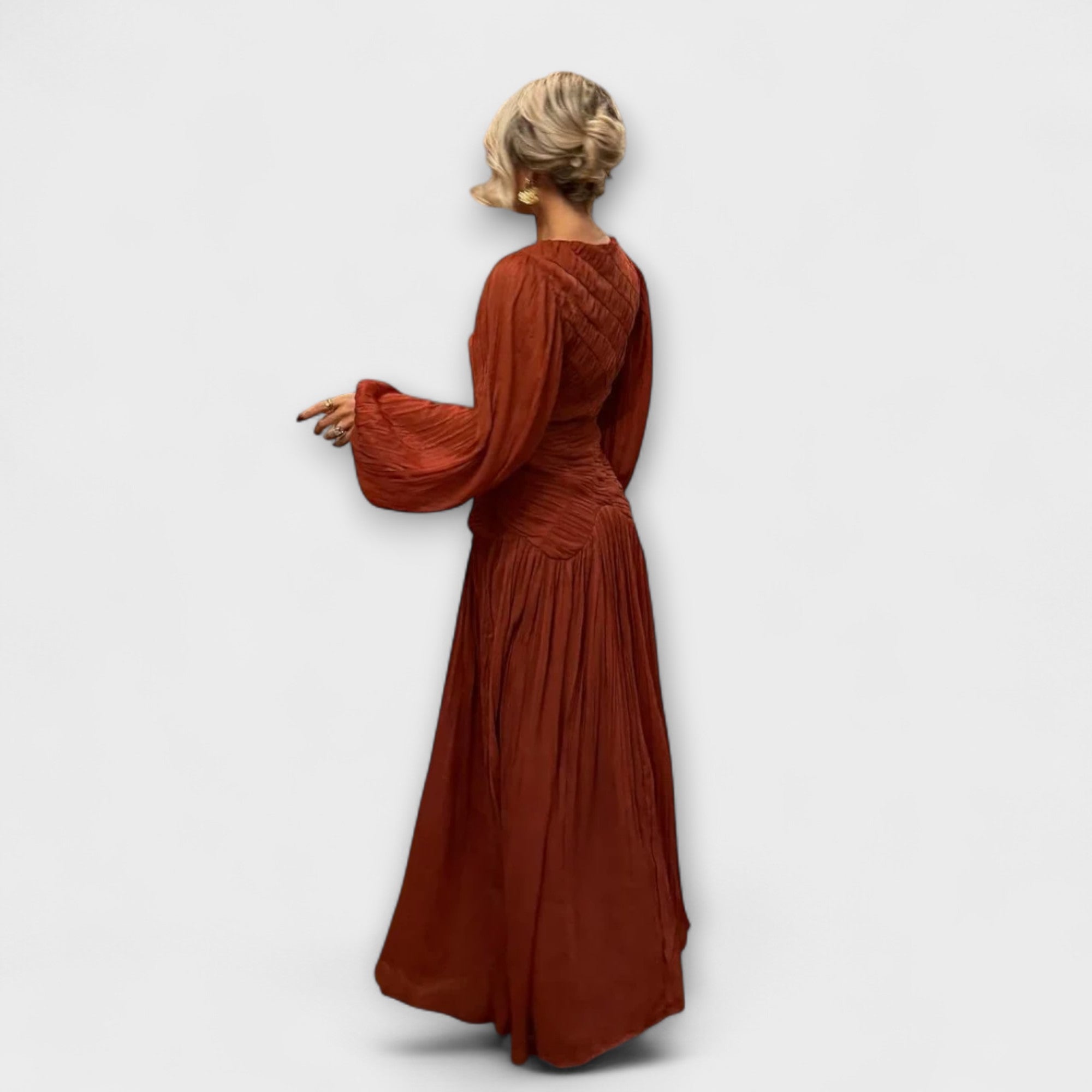 Elegant Pleated Long Sleeve Dress