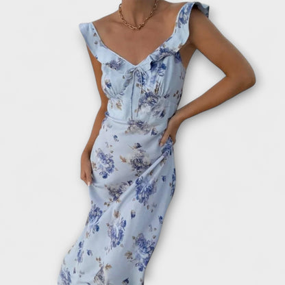 Cryptographic Floral Pattern Plunge Maxi Dress