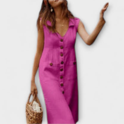 Nora – A-Line Dress Made of Cotton-Linen with Notched Collar