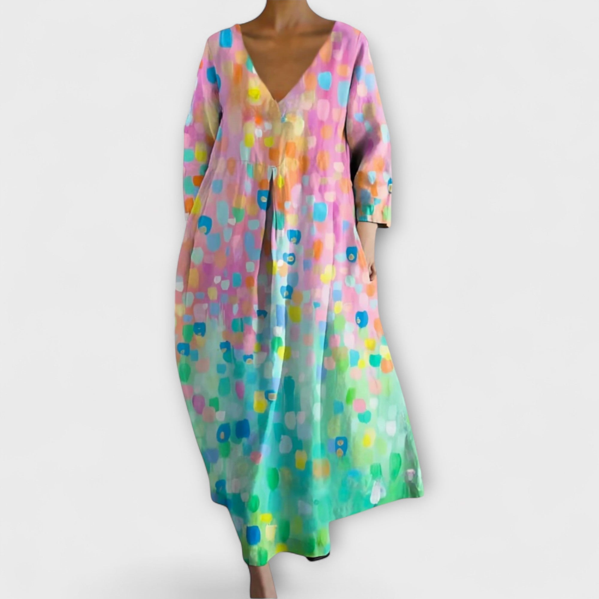 Fiona - Long, Colorful Dress with V-Neck
