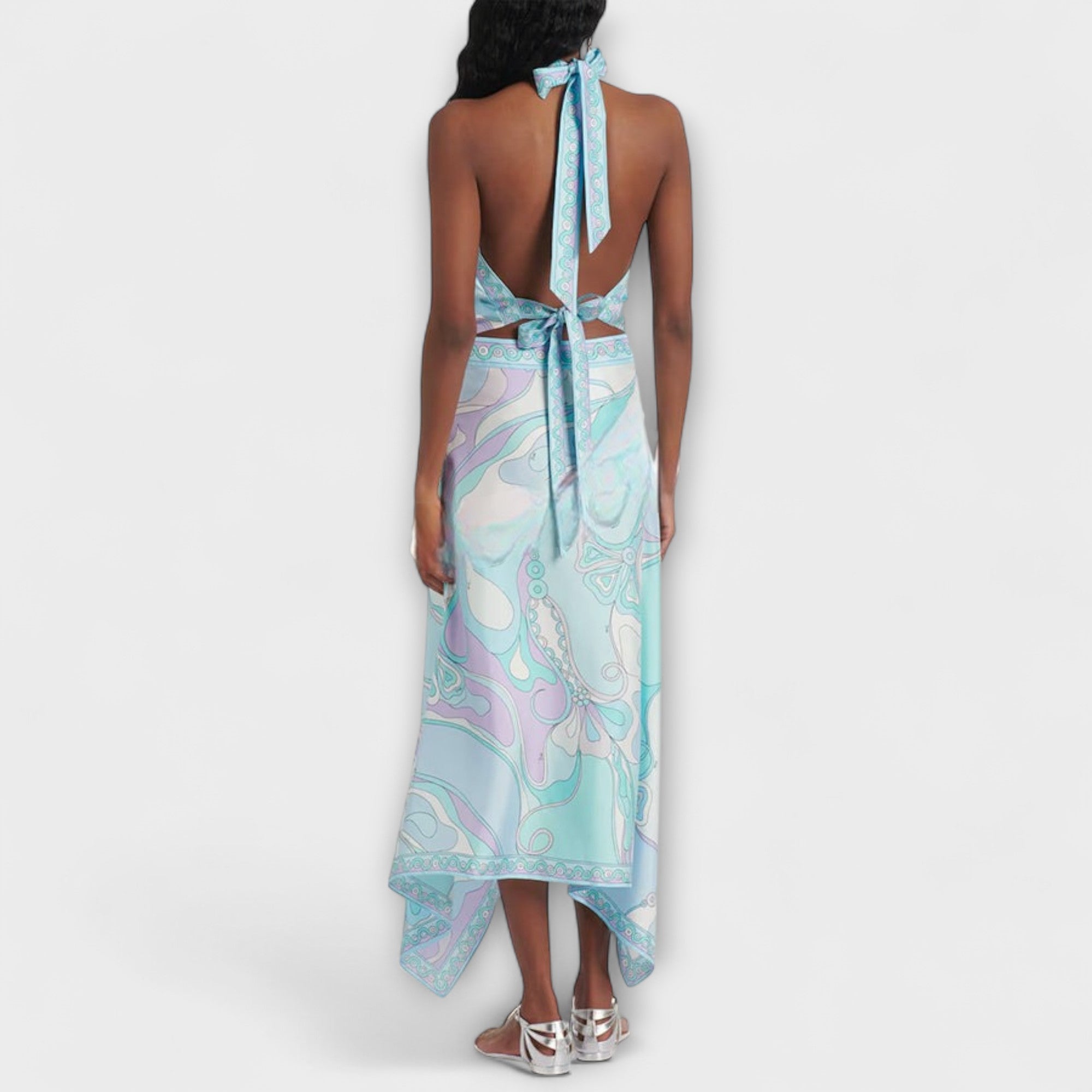 Everly - Set of Halter Top and Asymmetrical Midi Skirt