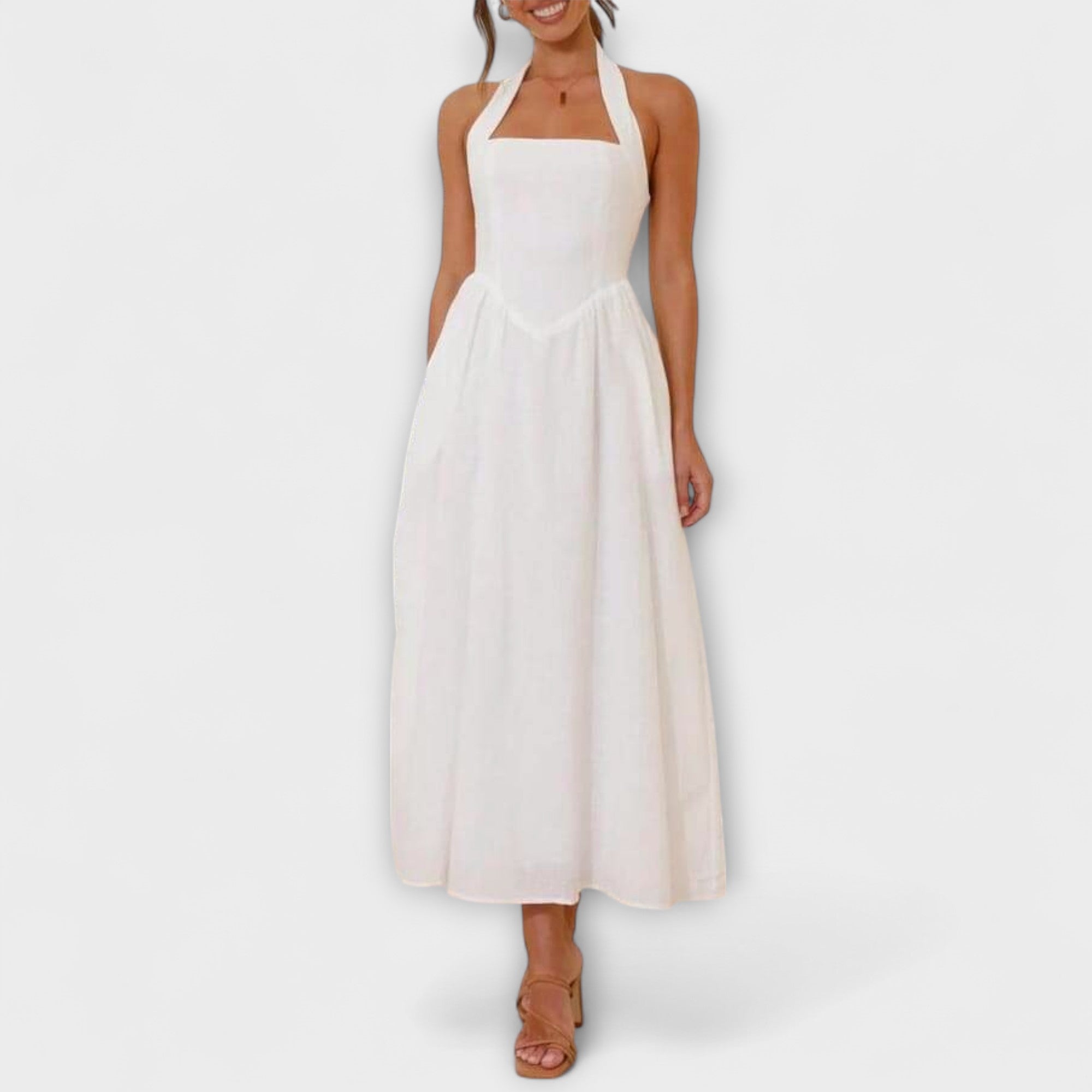 Lydia - Black Midi Dress with Collar and Waist Detail