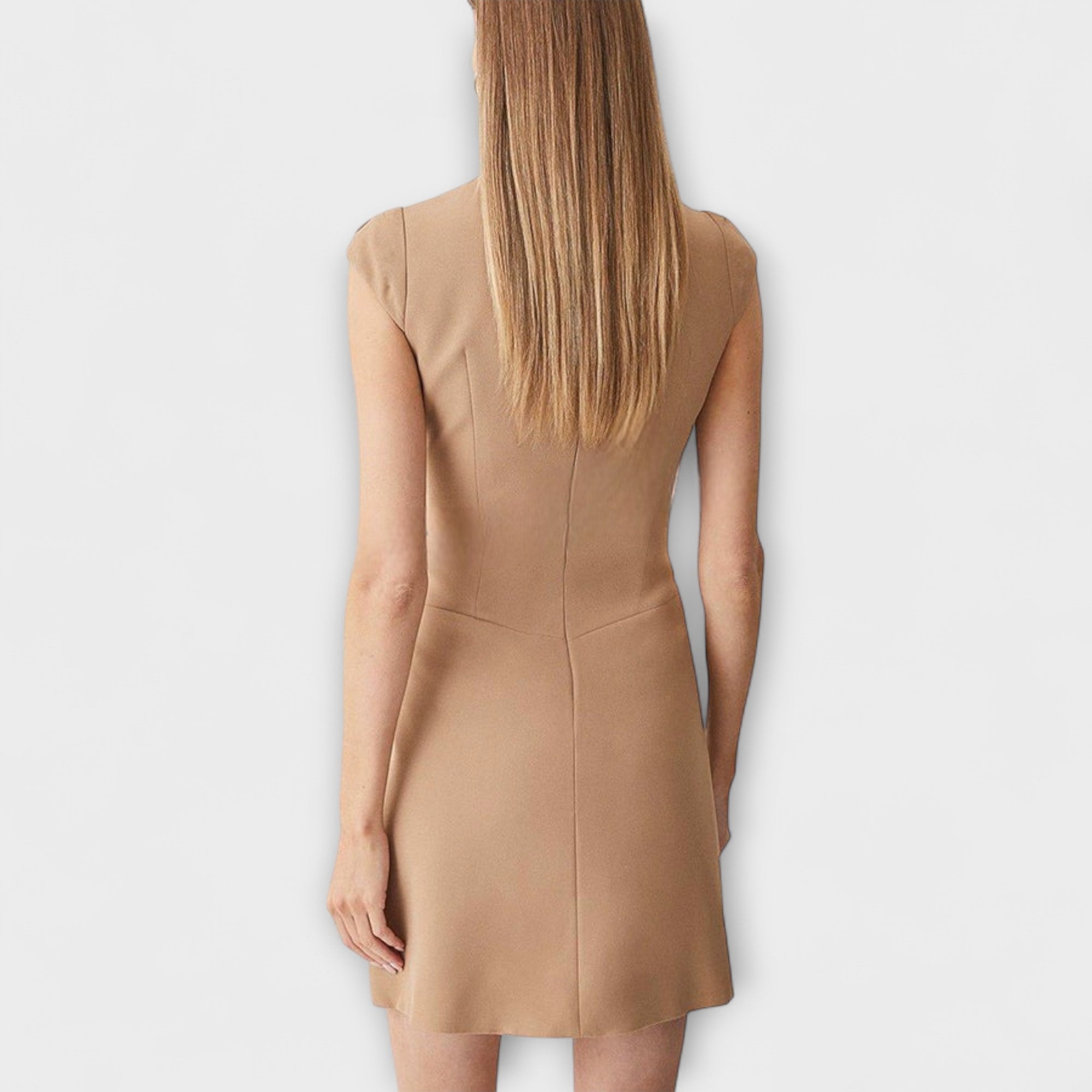 Elowen - Military-Inspired Patchwork Mini Dress with High Collar